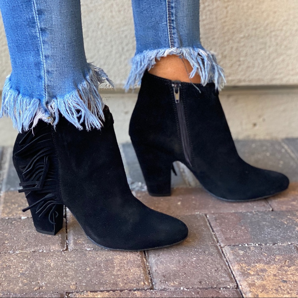 Genuine Distressed Suede Fringe Boho Ankle Boots